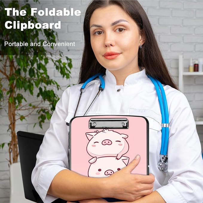 Clipboard with Storage,Storage Clipboard with Pen Holder,Heavy Duty Plastic Storage Clipboard with Low Profile Clip,Teacher Must Haves,Clipboard Folder,Office Supplies,Cute Pink Pigs -1362