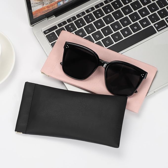 Sightor Sunglass Case, 2 Pcs Soft Eyeglass Cases for Women Portable Squeeze Top Leather Glasses Pouch