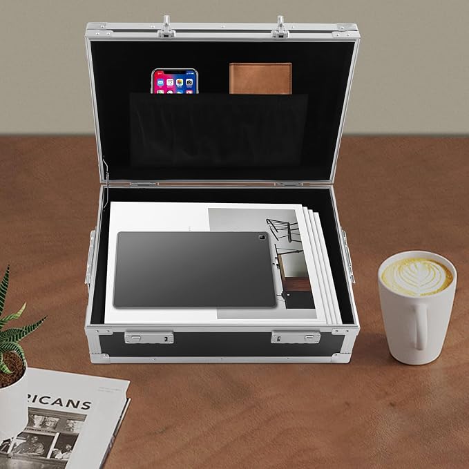 Document Organizer with Lock Fireproof Safe Box with Bilateral Code Lock Chest Safe with Carrying Handle to Secure Money Jewelry Documents (Black)