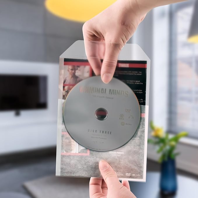 Tarifold Double DVD Storage Sleeves with Felt, Holds 2 Discs, 50 Pack | Holds 2 DVDs, cover art and booklet, protective felt insert, secure closing flap, durable polypropylene, 50 pack