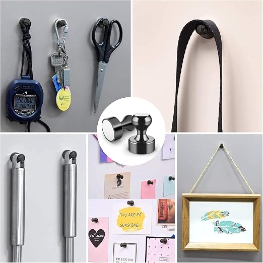 60 Pack Magnets for Whiteboard, Black Magnetic Push Pins | Whiteboard Magnets, Fridge Magnets, Small and Strong Push Pin Magnet, Sticky Note Holder for Office, School, Refrigerator