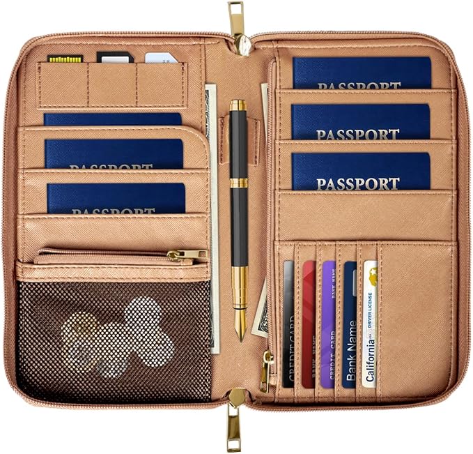 Family Passport Holder Wallet RFID Blocking Document Organizer | PU Leather Mulit-purpose Travel Wallet Credit Cards Case for Women Men, Cheetah Print
