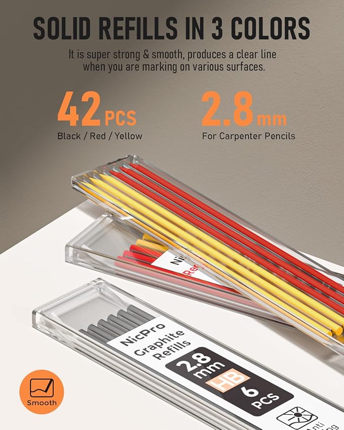 Nicpro 16 Pack Mechanical Carpenter Pencil Set with 42 Refill & Scribe Tool | Heavy Duty Construction Pencils, Comfortable Grip Woodworking Pencils for Architect Marking
