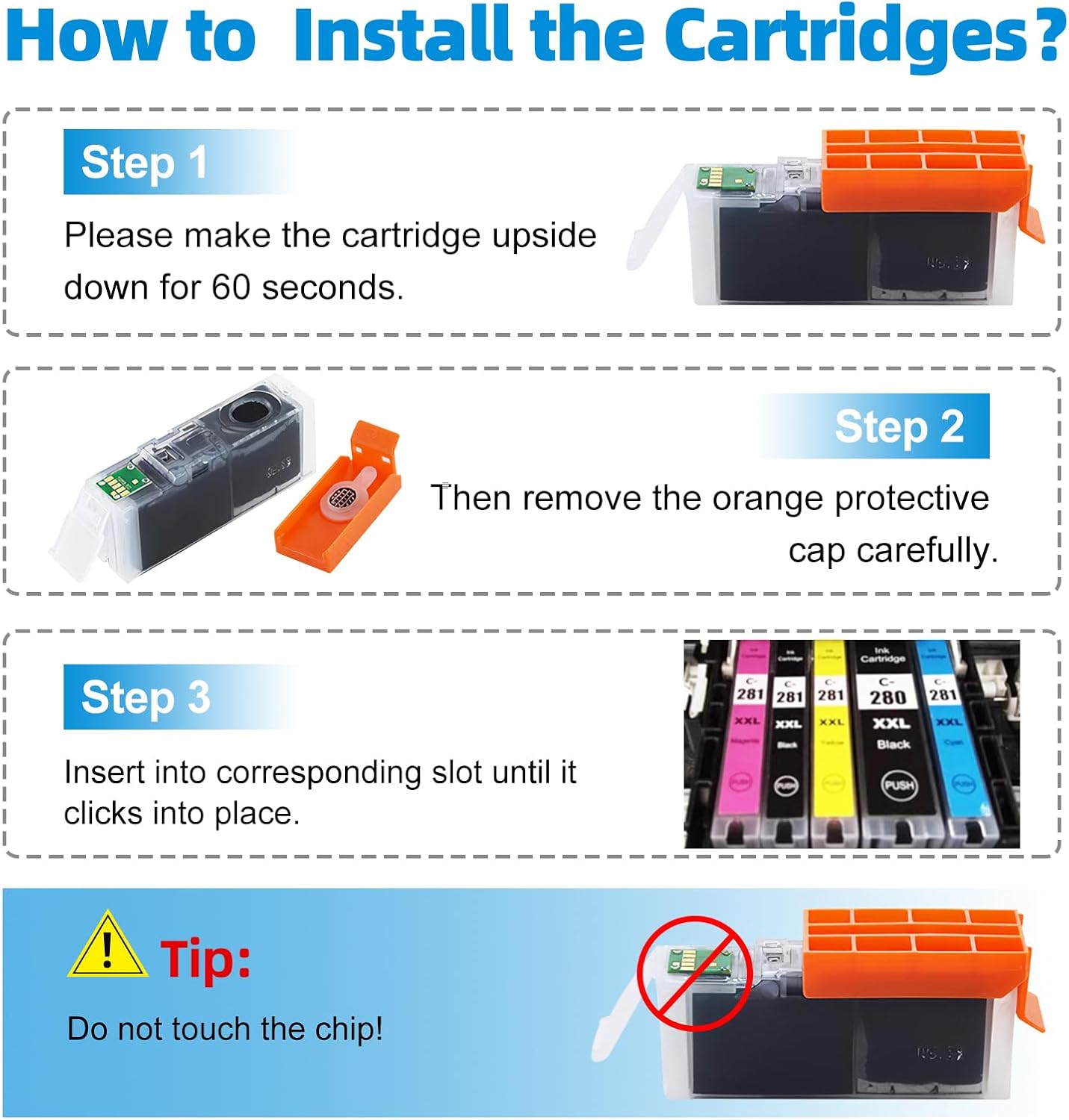 Compatible Ink Cartridge Replacement for Canon PGI-280 XXL CLI 281 Compatible with Canon Pixma TR7520 TR8520 TS6120 TS6220 TS6320 TS8120 TS8220 TS9120 TS9520 TS9521C (2PGBK & BK/C/M/Y 6 PK)