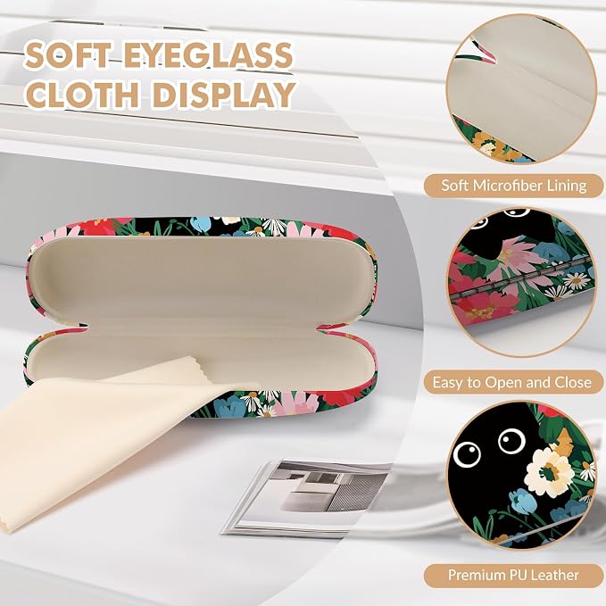 Glasses Case Hard Shell,Portable Protective Eyeglasses Case, Eyeglass Holder Box with Cleaning Cloth, for men women