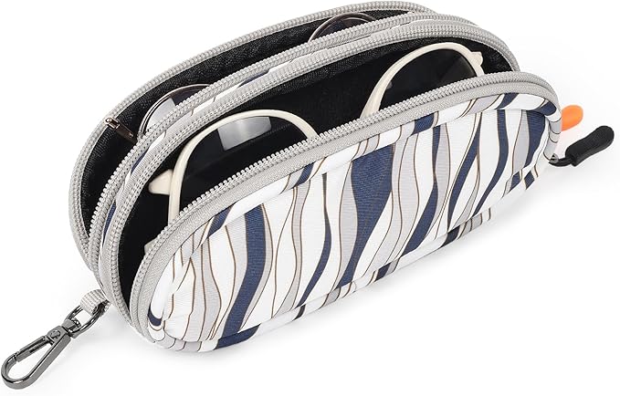 Double Eyeglasses Case Soft Portable Zipper Sunglasses Pouch with Keychain Clip for Men Women