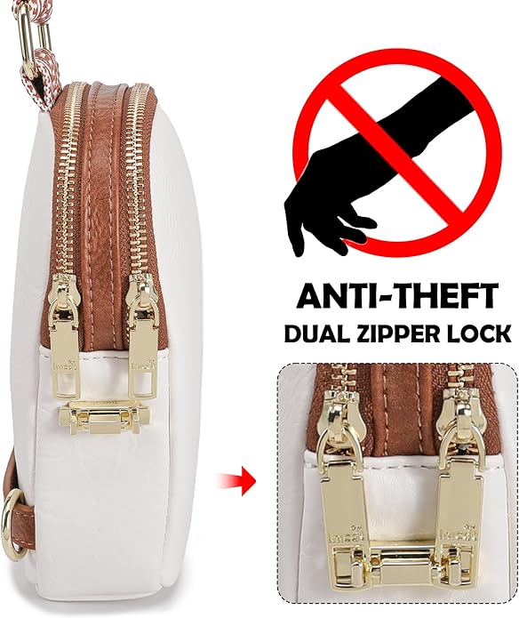 Anti Theft Crossbody Bag for Women, Small RFID Blocking Sling Purse with Zipper Lock for Travel, Vegan Leather