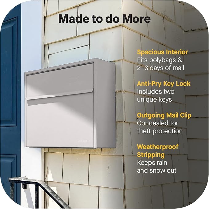 Adoorn Lockable Wall Mount Mailboxes for Outside - Small Anti-Theft Locking Mailbox for Letters - Weatherproof Construction - Durable Steel - 13.5" H x 15" L x 5.5" D - Sandstone