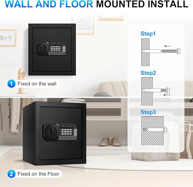2.0 Cuft Security Safes for Home Use Fire and Water Proof, Steel Safe Box for Home with Combination Lock, Alarm System and Removable Shelf, Anti-theft Fireproof Lock Box for Money, Documents