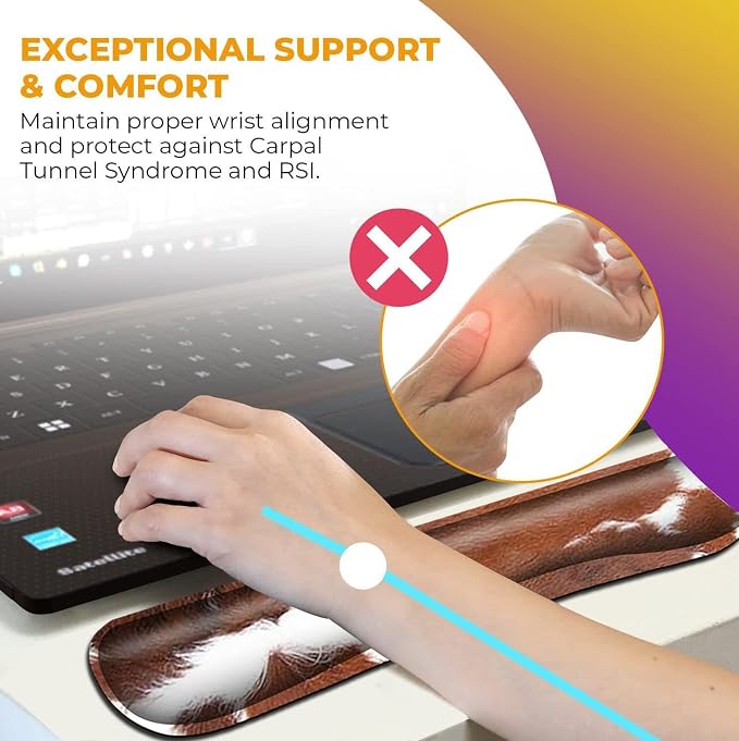 Keyboard Wrist Rest and Mouse Pad with Wrist Support Ergonomic Mousepad Coaster, Easy Typing Pain Relief Keyboard Set, Memory Foam Keyboard Wrist Rest,Cowhide Farm Animal Skin Leopard Brown Cow