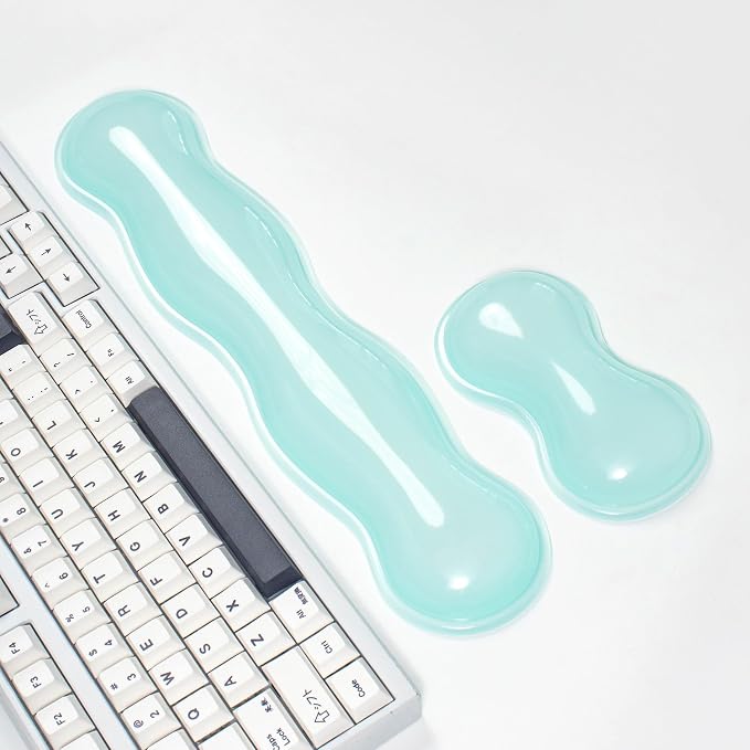 Gel Keyboard and Mouse Wrist Rest Set – Clear Wrist Rest for Computer Keyboard 60%/68%/75%, Comfort & Support for Typing and Gaming(Mint Green)