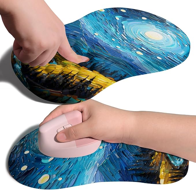 Ergonomic Joint Wrist Support Mouse Pad with Memory Foam Cushion Massage Bump, Carpal Tunnel Pain Relief Mousepad Slope Design for Wrist Rest, 11.8x7.9 in, Starry Night