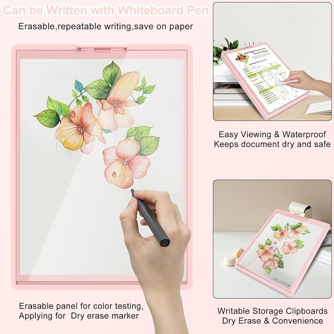 SFLHHDM Clipboard with Storage,Heavy Duty Clip Boards 8.5x11 with 2 Storage Case,Clear Visible Panel Storage Clipboards,Side Opening Nursing Clipboard Folder for Office Supplies-Soft Pink