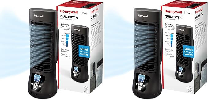 Honeywell QuietSet Personal Table Fan, Oscillating Personal Desk Fan For Bedroom with Quiet Operation, 4 Levels of Power and Sound, Black, HTF210B (Pack of 2)