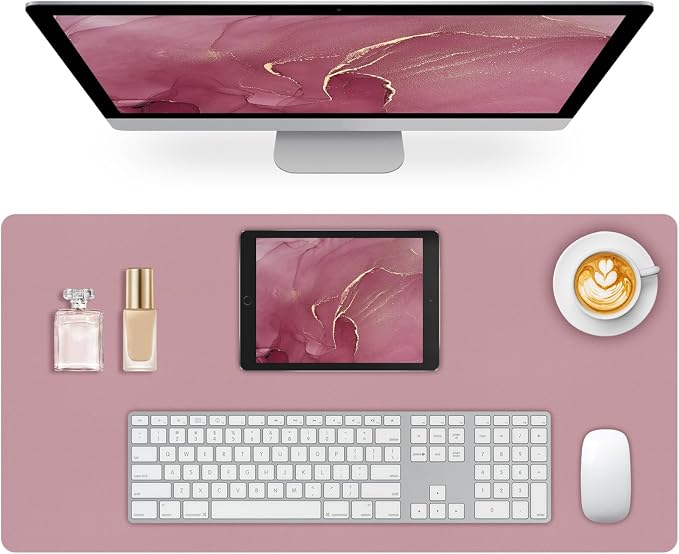 Leather Desk Pad Mat, Dusty Pink Desk Mat, 23.6" x 13.7" | Non-slip and Waterproof Computer Mat, Desk Protector for Office/Home, Desk Accessories for Women