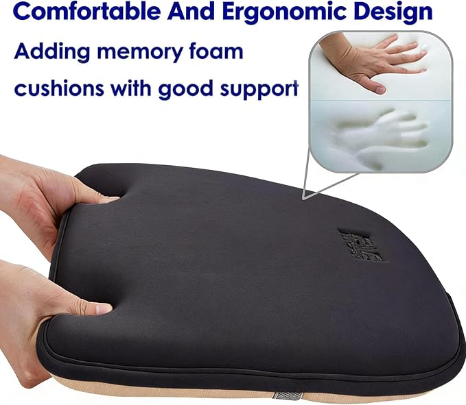Big Hippo Ergonomic Lumbar Support & Memory Foam Seat Cushion Set - Sciatica & Tailbone Pain Relief for Office, Car & Wooden Dining Chairs - Non-Slip Body Positioner with Breathable Mesh Cover (Black)