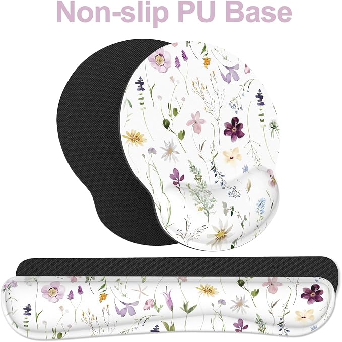 Ergonomic Mouse Pad with Wrist Rest and Keyboard Wrist Rest, Mousepad | Memory Foam Wrist Rest for Computer Keyboard, Pain Relief, Non-Slip Base, Mouse Pad Wrist Support for Gaming, Flowers Plants