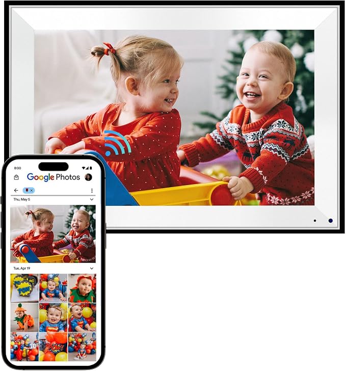 Cozyla Frame: 10.1" WiFi Digital Picture Frame Mat – No Subscription & Unlimited Storage, Support Long Video, Electronic Photo Frame Gift for Family, Share Picture via Google Photos, App, Email, Web