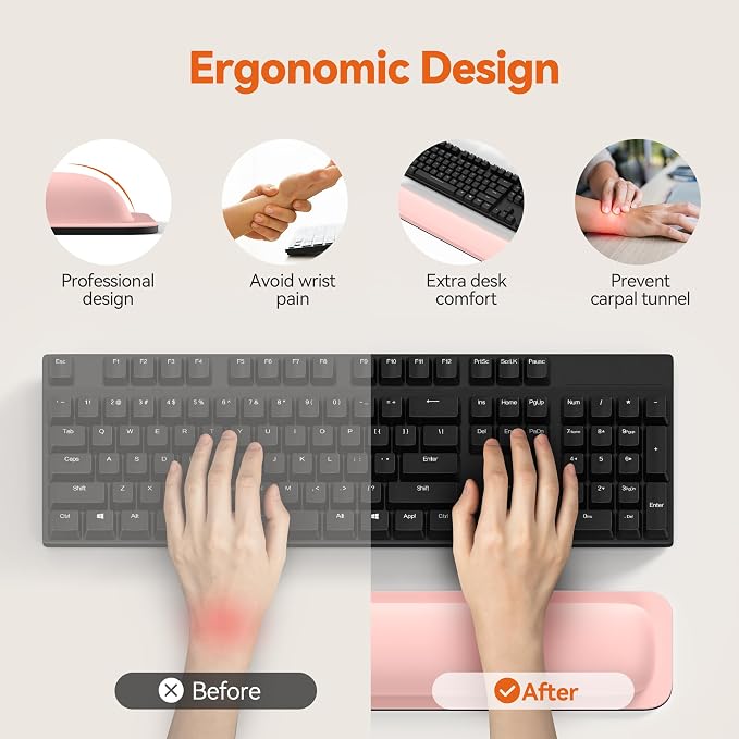 TECKNET Wrist Rest for Computer Keyboard Ergonomic, 1 in Thick, 17x3.3 in | Thicken Memory Foam, Typing Pain Relief, Wrist Support Pad for Keyboard, Comfort for Home/Office/Work, Anti-Slip Rubber Base