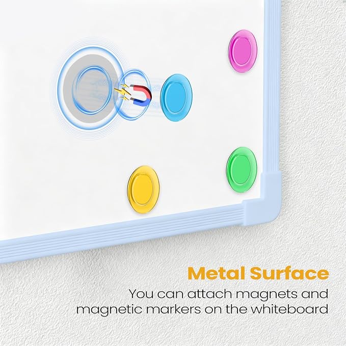 Blue Frame Small Dry Erase Board for Wall, 16" x 12" Double-Sided Hanging Whiteboard with 4 Markers, 4 Magnets and 3 Mini Sticky Notes, Portable Whiteboard for Kids, School, Home, Office