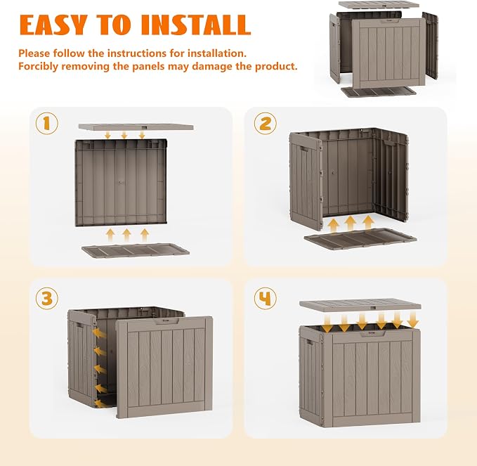 35 Gallon Package Delivery Boxes for Outside, Resin outdoor storage bin with a wood-grain pattern, Storage Cabinet for Parcel Shipping & Storage