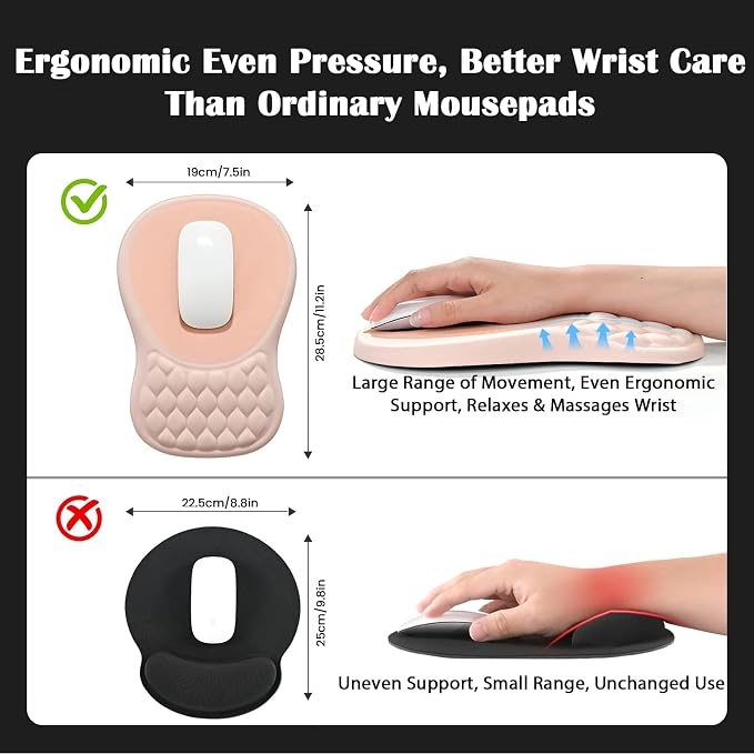 EooCoo Massage Ergonomic Mouse Pad with Dual-Slope Design Wrist Rest | Carpal Tunnel Relief, Memory Foam Wrist Rest, Non-Slip PU Base, Office Desk Accessories
