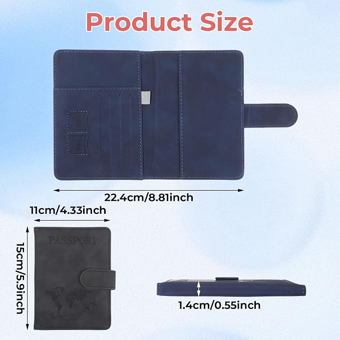 2 Pack Passport Holder for Travel, Passport Wallet Cover Case Waterproof RFID Blocking Passport Holder with Pen Holder Travel Essential, Passport Book Holders for Women and Men(B)