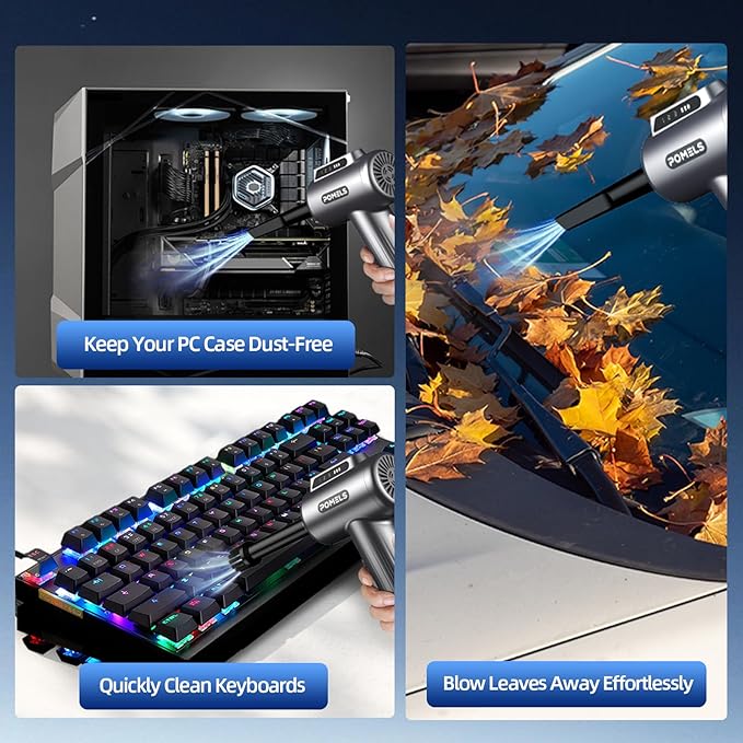 Compressed Air Duster, 110000RPM Ultra-Powerful Electric Air Duster with LED Light, 3-Speed Adjustable, Rechargeable Cordless Mini Blower for Computer, Keyboard, Car, PS5, Outdoor & Home Cleaning