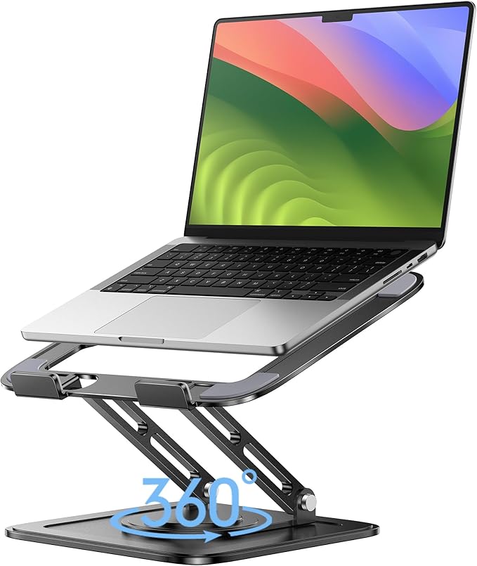 LOXP Adjustable Laptop Stand, Computer Stand with 360 Rotating Base | Ergonomic Laptop Riser Mount for Desk Foldable Protable Computer Desk Fits with MacBook Pro Air
