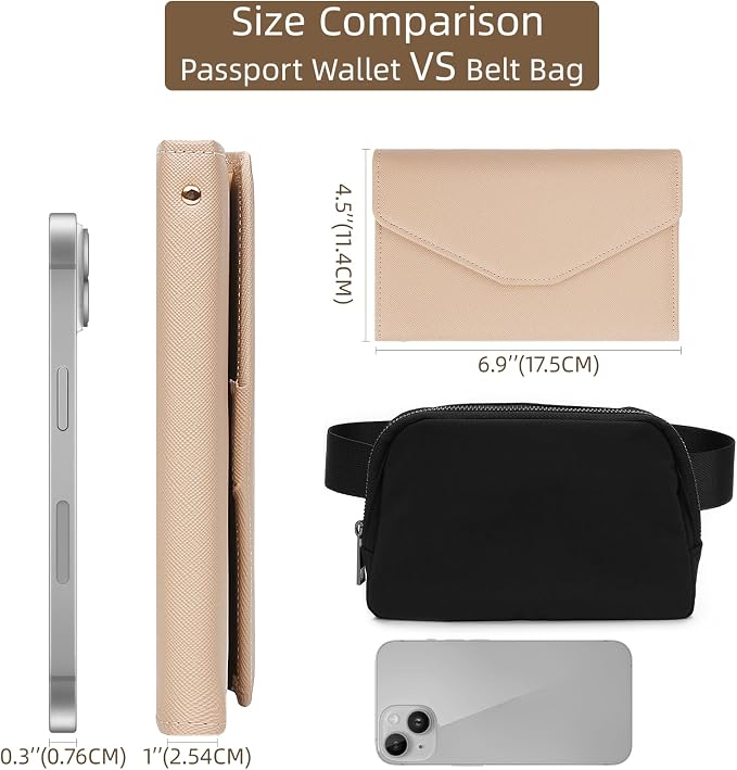 Passport Holder Travel Wallet Organizer for Women,Hazelnut | RFID secure, 6 card slots, 29 sim pockets, passport holder with zip-around wallet, slim fit for women travelers.