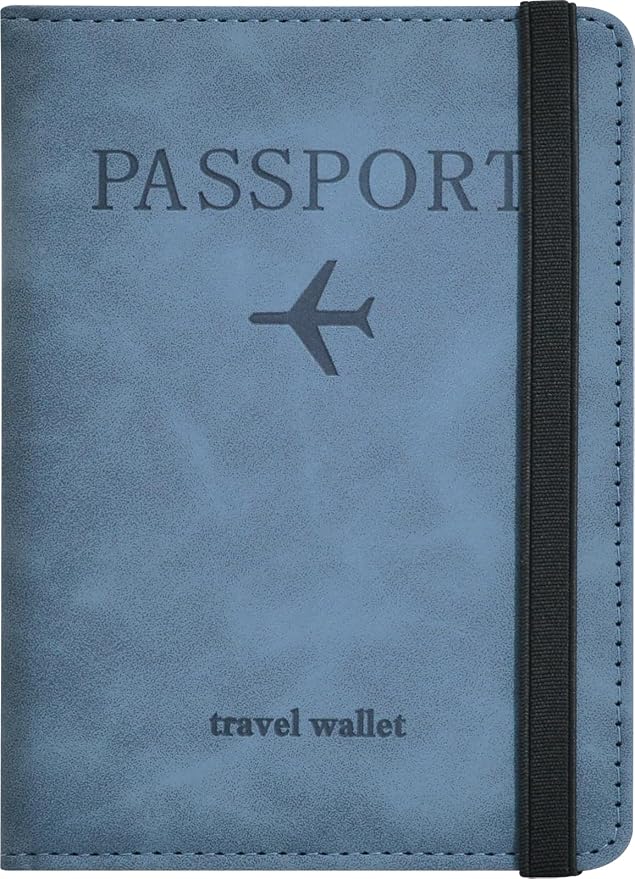 Passport Holder, Passport Cover with Credit Card Slot and Boarding Pass Slot Combo, Passport Wallet Case Book Travel Must Have, RFID Blocking Leather Travel Accessories, Marine Blue