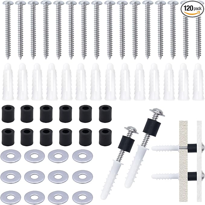 120 Pieces Pegboard Mounting Kit Wall Peg Boards Installation Accessories Pegboard Spacer Kit Includes Screws, Anchors, Spacers and Washers for 1/4-Inch Pegboard (30 Sets)