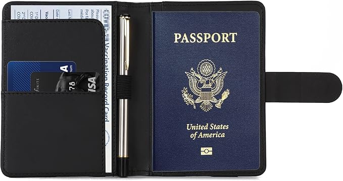 Melsbrinna Premium Leather Passport Holder Covers Case, Waterproof Rfid Blocking Travel Wallet Passport Holder with Pen Holder, Cute Passport Book for Women/Men