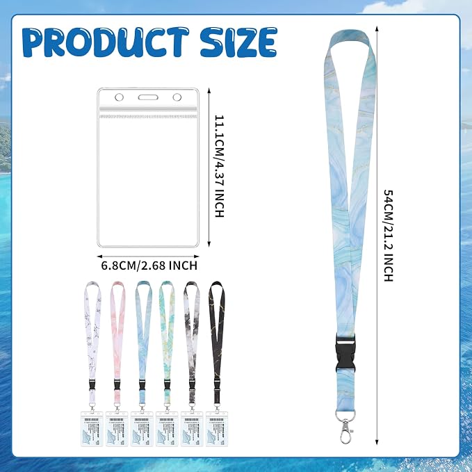 6 Pack Lanyards for Cruise Ship Cards with Waterproof ID Card Badge Holders for Royal Caribbean Cruise Essentials 2026（Marble）