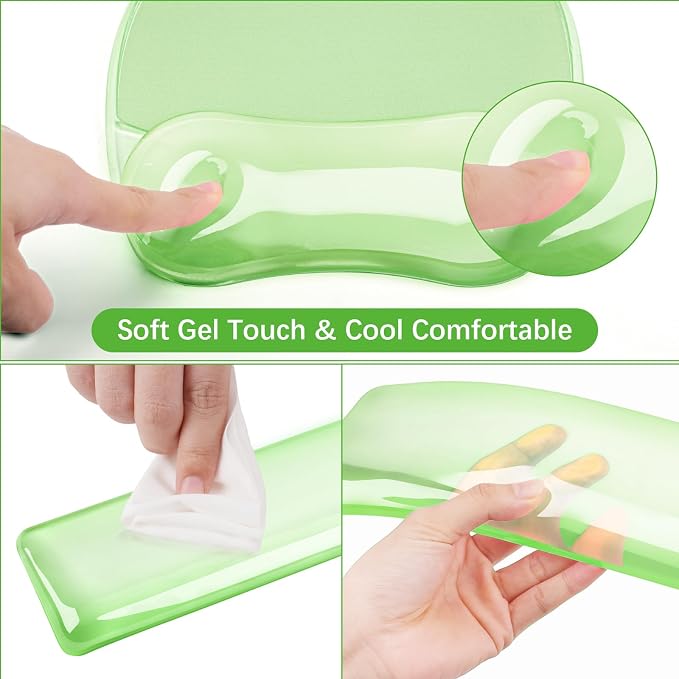 MOSISO Cooling Gel Wrist Rest Support for Mouse Pad&Keyboard Set, Green | Irregular Oval Ergonomic Mousepad Keyboard Pad Non-Slip Base Home/Office Pain Relief&Gel Easy Typing Pad for Computer Laptop