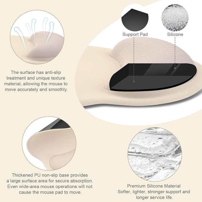 MOSISO Wrist Rest Support for Mouse Pad&Keyboard Set, Apricot | Streamline Ergonomic Mousepad&Coaster Non-Slip Base Home/Office Pain Relief&Easy Typing Pad with Soft Cloth&Silicone Lining
