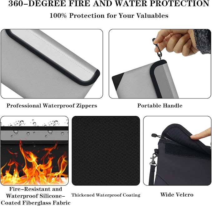 Small Money Bag 2 Pack (8.3“ × 5.1”)，Zippered Fireproof Waterproof Document Bag， Safe Fireproof Document Box，Small Fireproof Money for Cash, Currency, Keys, and Passports