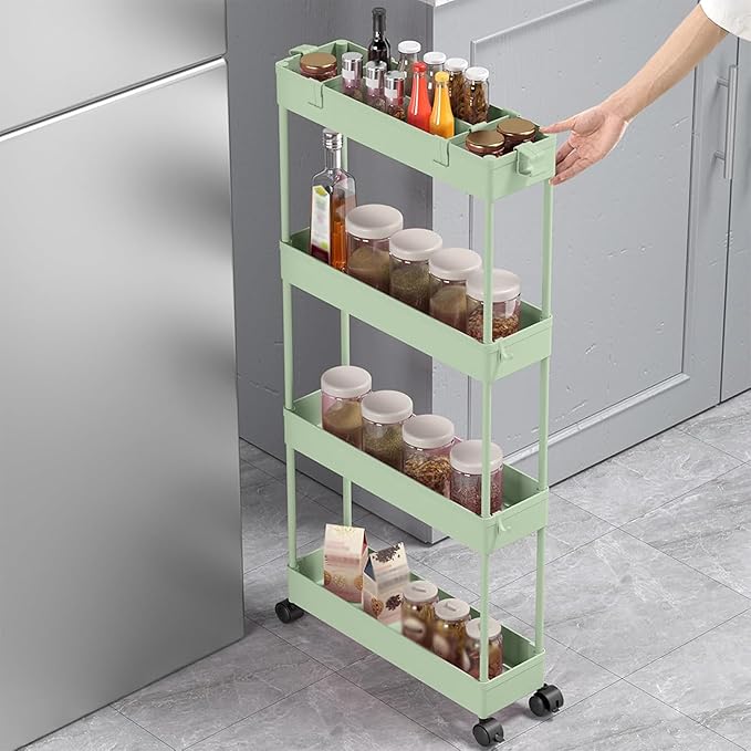 2-piece Set Slim Storage Cart 3 Tier,Bathroom Organizer Rolling Utility,Mobile Shelving Unit Slide Out for Office, Kitchen, Laundry Room & Narrow Places
