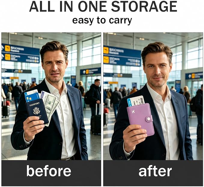 Passport Holder RFID Blocking Travel Wallet, Elegant Purple | Passport Cover with Multiple Card Slots, Water-Resistant & Easy-Carry, Must-Have Travel Accessory for Men & Women.