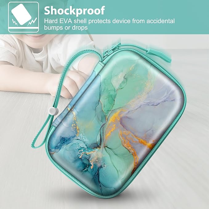 Fintie Label Maker Case Compatible with Phomemo D30 D35, NELKO P21, SUPVAN E10, NIIMBOT D11 D110, JADENS D110, ORGSTA S001 - Portable Shockproof Hard Shell Label Printer Carrying Cover, Emerald Marble
