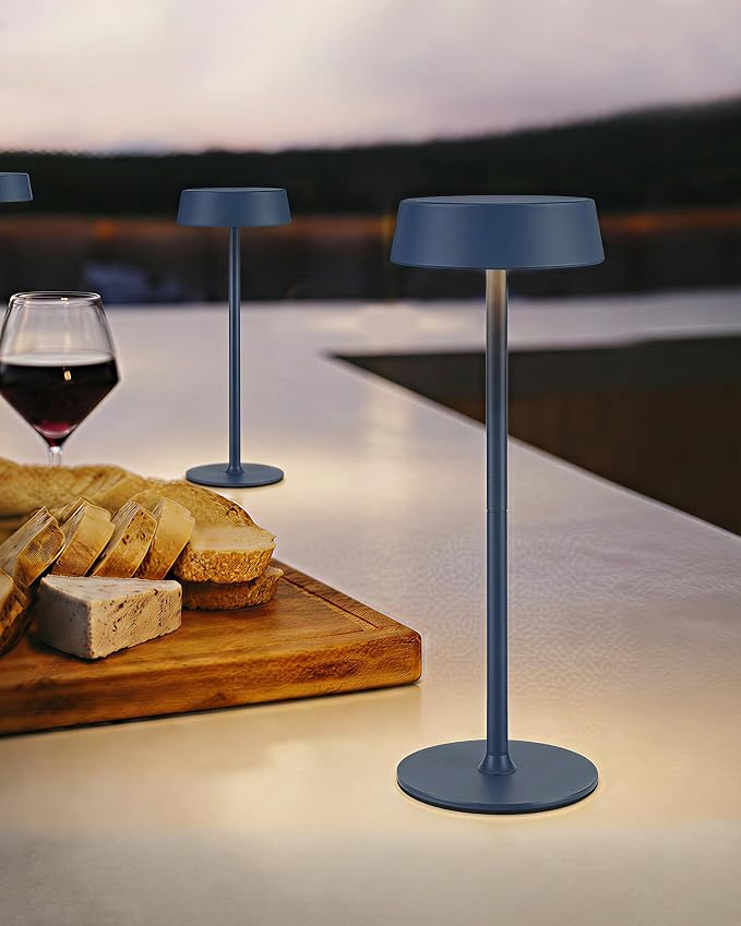 EZVALO Cordless Lamp, Rechargeable Table Lamp, Battery Operated | Portable Outdoor Waterproof, 3 Color Temps RGB, Dimmable Touch Control, LED Memory Function, Restaurant Dining Patio Blue2Pcs