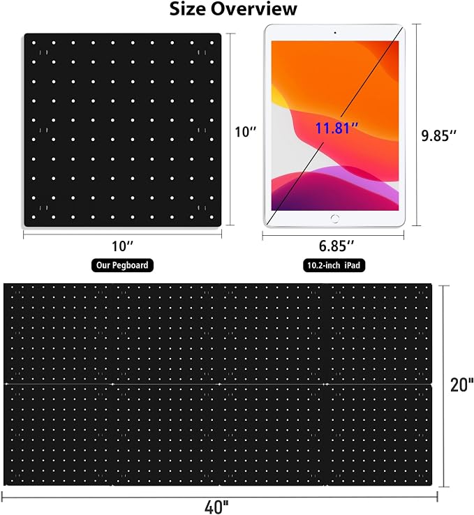 8Pcs Pegboard Wall Organizer Panels Black ABS Pegboard Wall Mount for Home, Craft Room, Garage, Kitchen, Workshop, Tool Organization, 10 * 10in Peg Boards. (No Hooks and Bins).