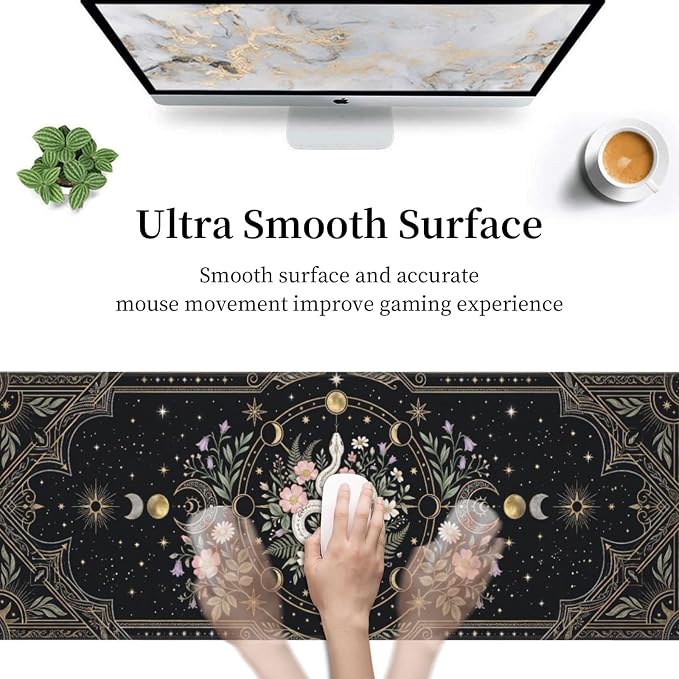 Mysterious Snake Gaming Mouse Pad Large Extended Desk Mat Non-Slip Rubber Base Keyboard Pad with Stitched Edges for Office Gaming 31.5x11.8 in