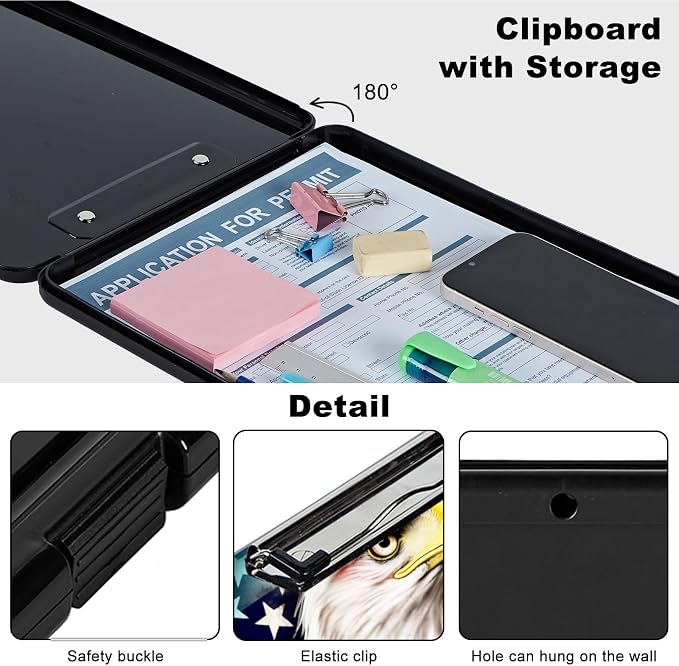 Clipboard with Storage,Plastic Storage Clipboard with Low Profile Clip, Heavy Duty Nursing Clipboards Foldable,Coaches Clipboard Case for Work, Teacher,Office School Supplies,American Flag Owl