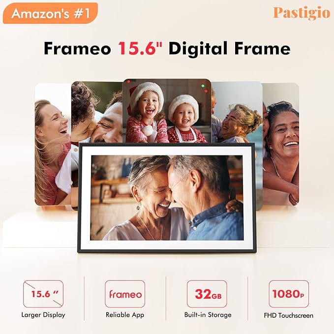 Digital Picture Frame, Frameo 15.6 Inch Large Digital Photo Frame WiFi, 1920 * 1080 IPS FHD Touch Screen, 32GB, Tabletop&Wall-Mounted, Electronic Photo Frame, Share Video, Birthday, Wedding, for Mom