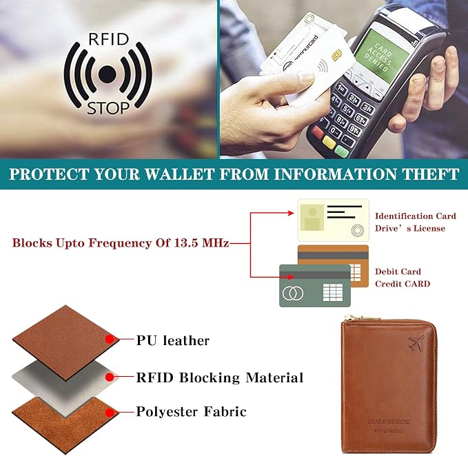 Travel Passport Wallet RFID Blocking Passport Holder-Women and Men with Zippered Ladies Passport Cover