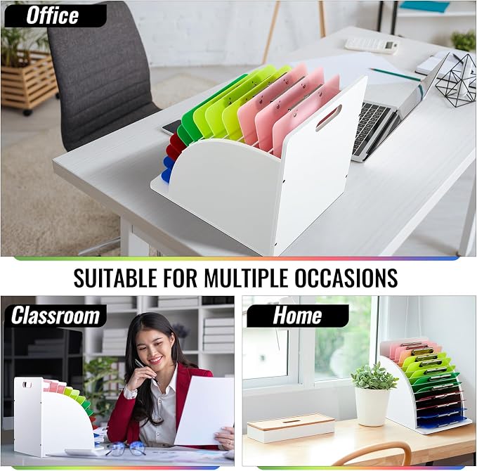 Wonderjune 1 Pack Clipboard Holder Wooden Metal Clipboards Storage Rack with Raised Side Panel, Back to School Supply for Classroom Office School Teacher, Clip Boards Not Included(White)