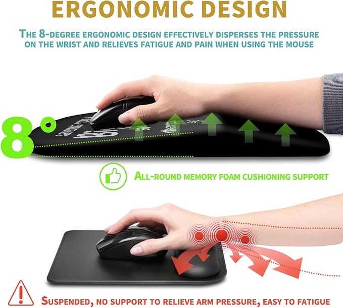 Hokafenle Ergonomic Mouse Pad Wrist Support with Massage Design, Wrist Rest Pain Relief Mousepad with Memory Foam&Non-Slip PU Base, Mouse Pads for Wireless Mouse & Desk (12x8 inch,Big Hug)