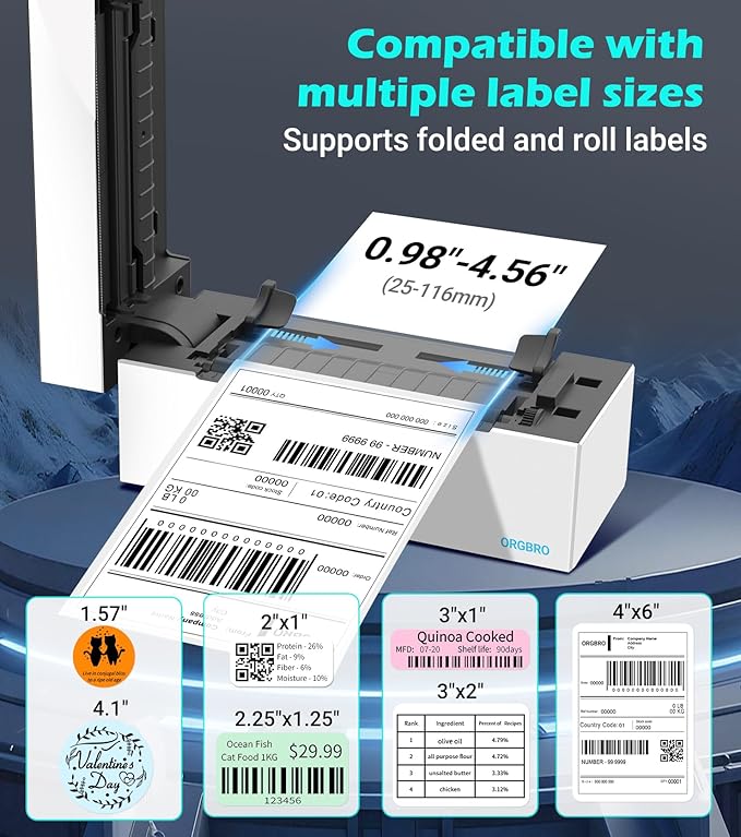 ORGBRO Bluetooth Thermal Shipping Label Printer, Z1-Plus Wireless 4X6 Shipping Label Printer for Small Business Office or Home Support iPhone Android Windows macOS Chrome Amazon Ebay Shopify USPS