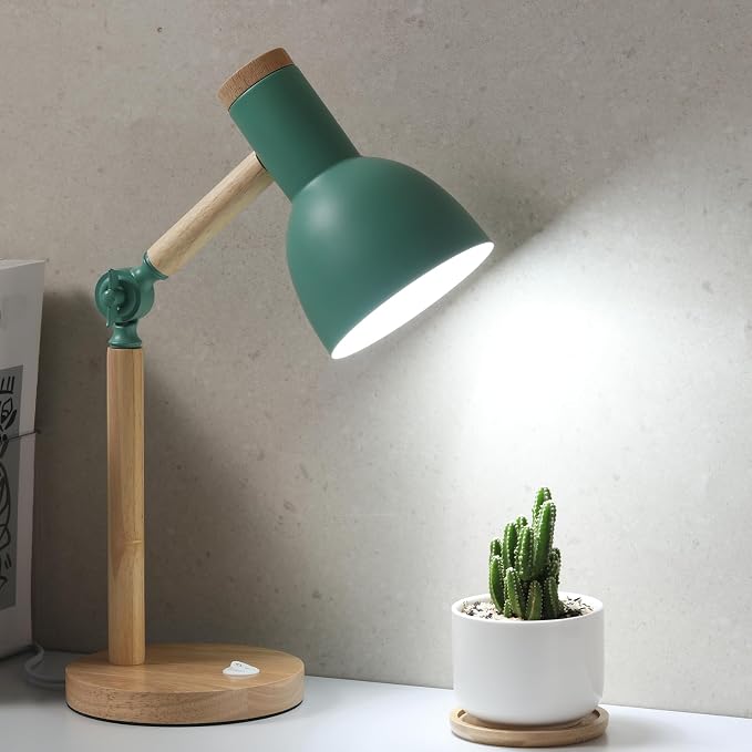 Adjustable Wooden Arm Desk Lamp, Metal Shade Table Lamp | Dorm Lamp,Bedside Lamp,Reading Lamp,Lamp for Home Office